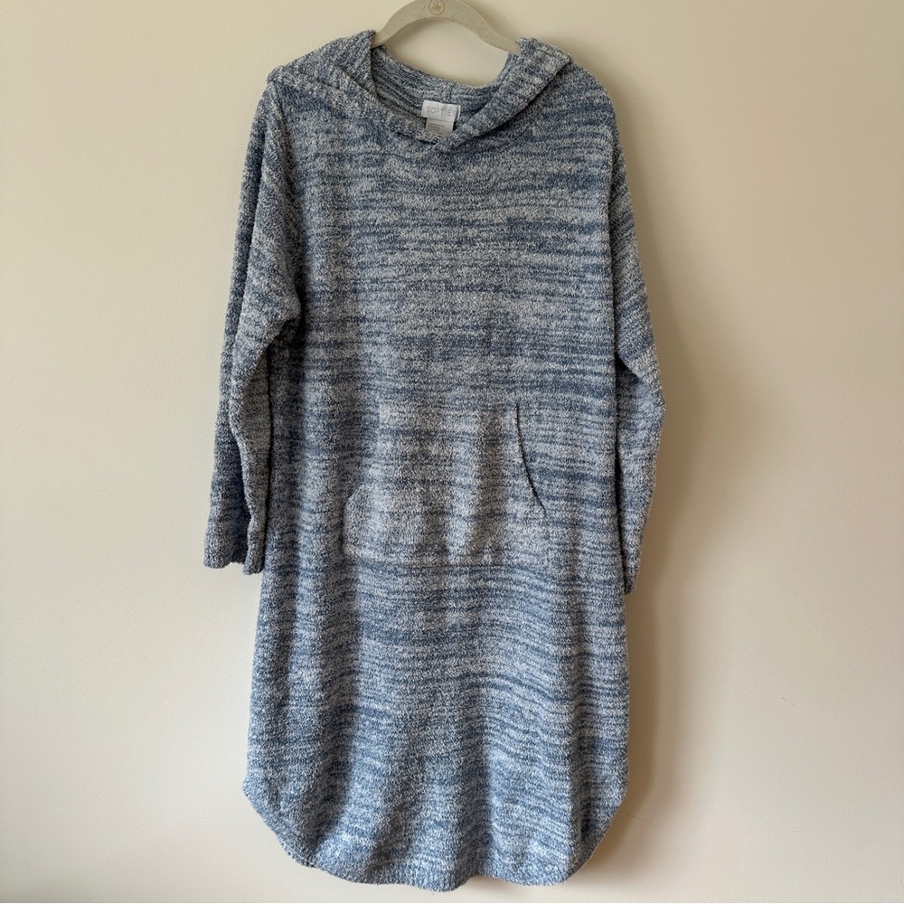 Softies Plush Hooded Knit Lounge Dress in Heather Blue
